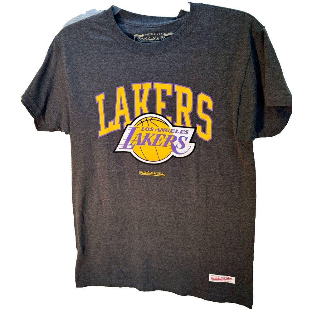 Lakers T-Shirt Men Small Mitchell & Ness Grey Lightweight Soft